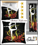 Tissu au mètre noir motif Danseuse étoile silhouette yoga dandayamana arc en ciel