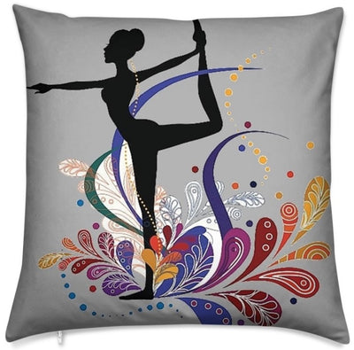 Tissu au mètre gris motif Danseuse étoile silhouette yoga dandayamana arc en ciel