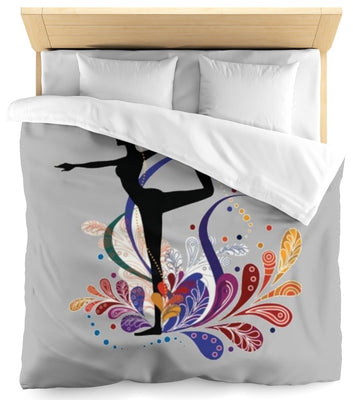 Tissu au mètre gris motif Danseuse étoile silhouette yoga dandayamana arc en ciel