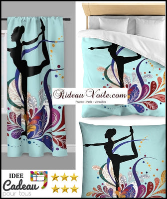 Tissu au mètre bleu motif Danseuse étoile silhouette yoga dandayamana