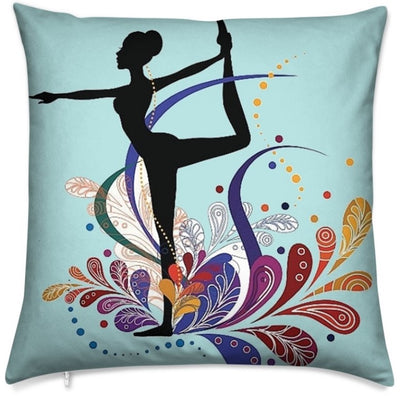 Tissu au mètre bleu motif Danseuse étoile silhouette yoga dandayamana