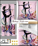 Tissu au mètre rose motif Danseuse étoile silhouette yoga dandayamana