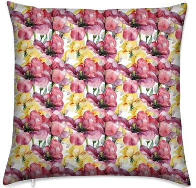 Tissu au mètre motif design aquarelle fleur rideau coussin housse couette jaune rouge