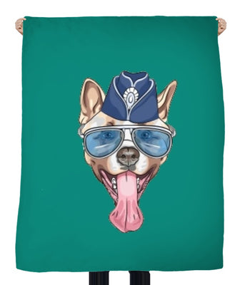 Tissu au mètre motif tête de chien hipster akita vert rideau couette coussin voilage
