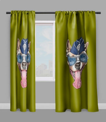 Tissu au mètre imprimé motif animal tête de chien dog rideau couette coussin vert