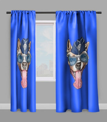 Tissu au mètre imprimé bleu roi motif tête d'animal tableau chien rideau couette coussin