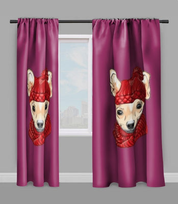 Tissu au mètre motif animal tête chien chihuahua rideau couette coussin violet