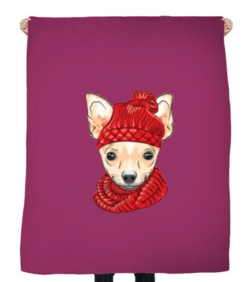 Tissu au mètre motif animal tête chien chihuahua rideau couette coussin violet