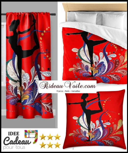 Tissu au mètre motif Danseuse étoile silhouette yoga dandayamana rouge