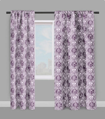 Tissu déco tapisserie Toile de Jouy au mètre violet rideau couette sur mesure