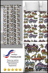 Tissu motif imprimé graffiti ado popart street art Tissus tapisserie décoration ameublement mètre imprimé graffiti fabric meter curtain rideau couette papier peint occultant ignifugé stoff vum Rido vum Rido meter tessuto dalla tenda.