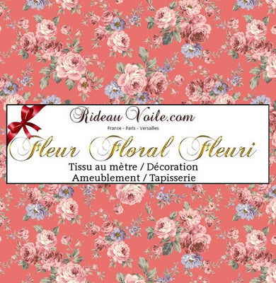 Déco rose florale tissu fleuri motif fleurs mètre rideau couette
