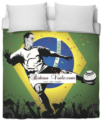 Tissu au mètre motif Foot Brésilien ballon drapeau Football Brésil rideau coussin couette