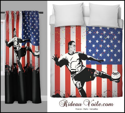 Tissu au mètre motif Foot USA ballon drapeau Football rideau coussin couette