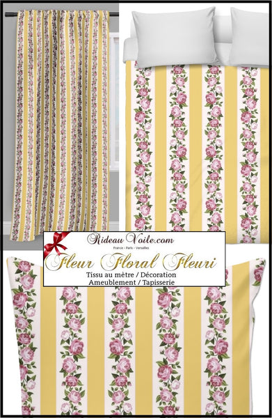 Tissu rayé jaune à motif fleurs mètre rideau fleur couette rideau