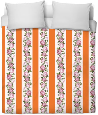 Tissu rayé rayures orange fleuris mètre rideau fleur tapisserie siège