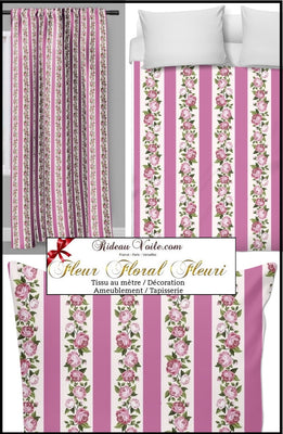 Tapisserie rayé vieux rose à motifs fleuris tissu rayures au mètre fleur