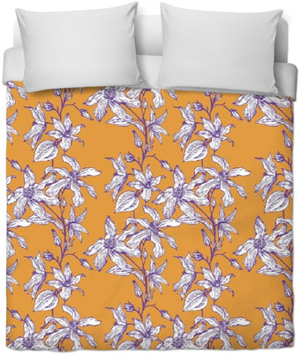 Motif tissu orange imprimé fleur de Lys floral sur rideau coussin couette fleuri