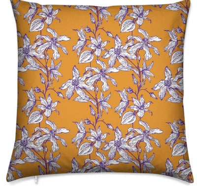 Motif tissu orange imprimé fleur de Lys floral sur rideau coussin couette fleuri