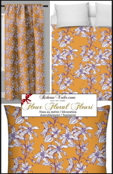Tissu orange motif fleurs de lys Lis Lily Lilie ameublement tapisserie imprimé mètre rideau voilage couette ignifugé occultant Flower furnishing modern fabric upholstery meter curtain drapes Blumenmöbelstoff vorhang florales cortina tenda flores floral. Stoff mit blumen gardinen.