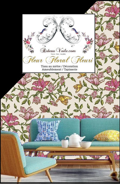 Tissu motif floral ameublement tapisserie imprimé Fleurs mètre rideau voilage couette ignifugé occultant Flower furnishing modern fabric upholstery meter curtain drapes Blumenmöbelstoff vorhang florales cortina tenda flores floral. Stoff mit blumen gardinen.