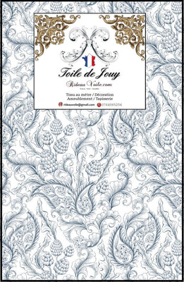 Toile de Jouy bleu tissu ameublement motif Paisley Indiennes cachemire rideau