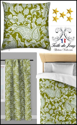 Paisley cachemire motif floral Toile de Jouy vert fleuri au mètre rideau couette coussin