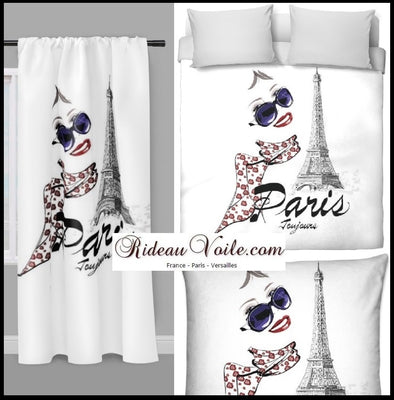 Tissu au mètre motif Tour-Eiffel Paris femme Parisienne foulard rideau couette coussin
