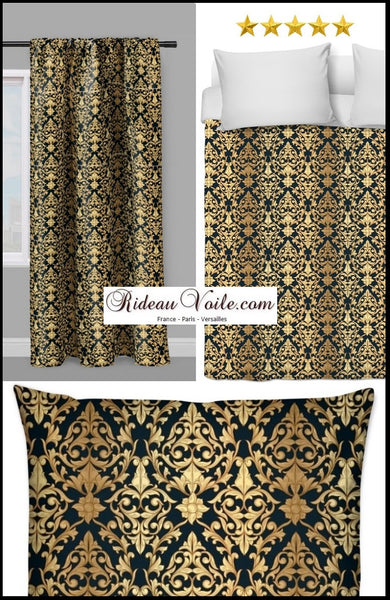 Tissu ameublement noir au mètre ornement Empire Baroque Or doré luxe Paris