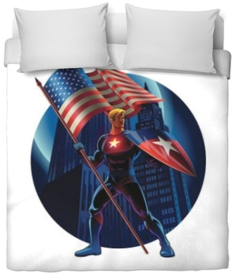 Tissu au mètre imprimé Super Héro Américain motif sur rideau coussin couette bleu