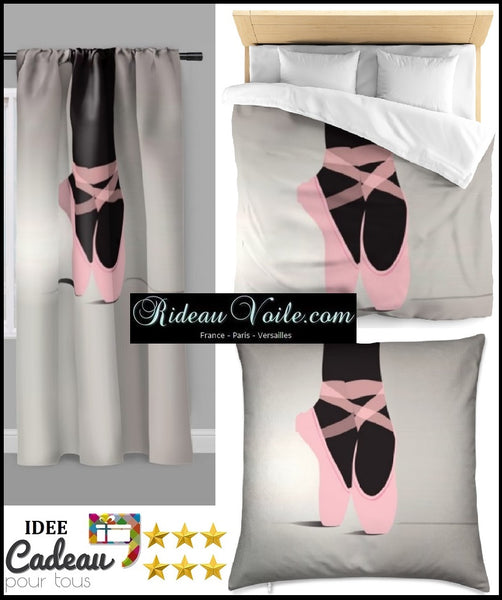 Tissu au mètre noir motif chaussons satin pointe rose Danseuse étoile ballerine