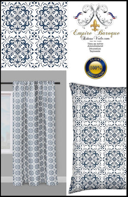 Tissu ameublement tapisserie mètre bleu motif imprimé fleurs Empire Baroque Rococo