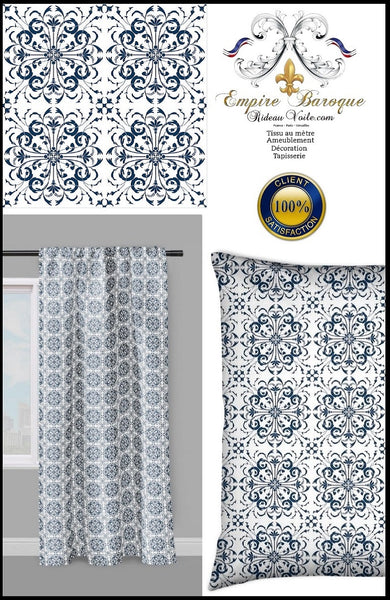 Tissu ameublement au mètre bleu motif classique Empire Baroque Rococo