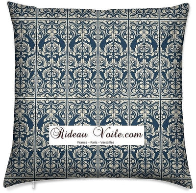 Tissu ameublement au mètre bleu motif arabesque style Empire Baroque florale