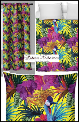 Tissu au mètre motif oiseaux paon Exotique fleur Tropical rideau coussin housse couette