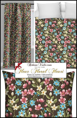 Tissu marron floral Motif fleur au mètre rideau couette siège