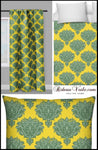 Tissu au mètre jaune fleur fleuri rideau couette coussin style Empire Baroque vert