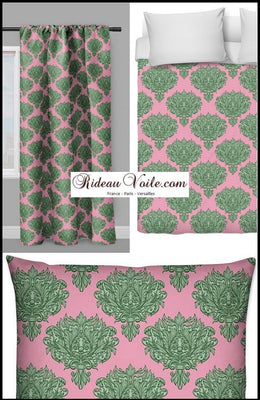 Tissu au mètre rose fleur fleuri rideau couette coussin style Empire Baroque vert