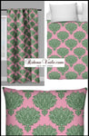 Tissu au mètre rose fleur fleuri rideau couette coussin style Empire Baroque vert