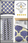 Tissu au mètre jaune fleur fleuri rideau couette coussin style Empire Baroque bleu