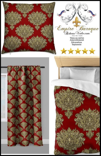 Tissu au mètre rouge fleur fleuri rideau couette coussin Empire Baroque