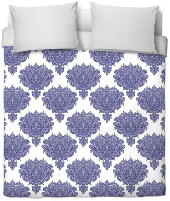 Tissu ameublement décoration Empire Damask Baroque au mètre bleu blanc