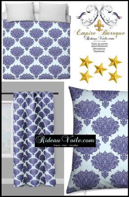 Tissu ameublement décoration Empire Damask Baroque au mètre bleu