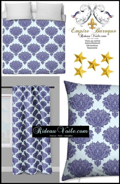 Tissu ameublement décoration Empire Damask Baroque au mètre bleu