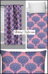 Tissu rideau couette coussin bleu rose motif Empire Damask Baroque au mètre