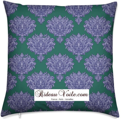 Tissu vert rideau couette coussin style Empire Baroque mètre motif fleur bleu