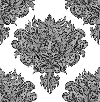 Tissu blanc rideau couette coussin style Empire Baroque mètre motif fleur noir