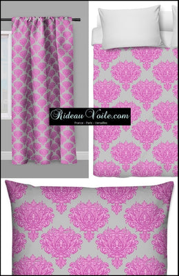 Tissu bleu gris rideau couette coussin Empire Baroque mètre fleur rose fushia