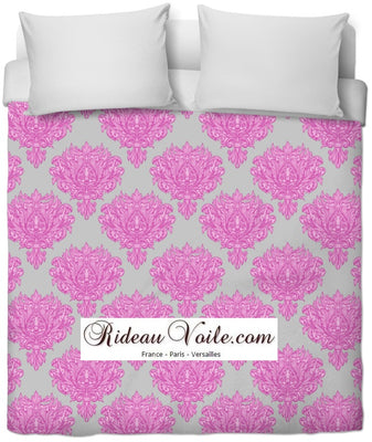 Tissu bleu gris rideau couette coussin Empire Baroque mètre fleur rose fushia