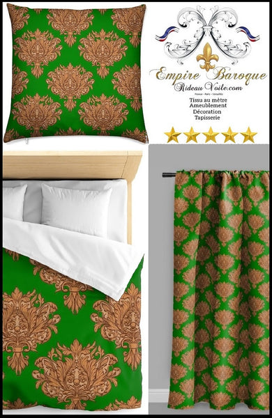 Tissu au mètre feuille fleur fleuri rideau couette coussin Empire Baroque vert